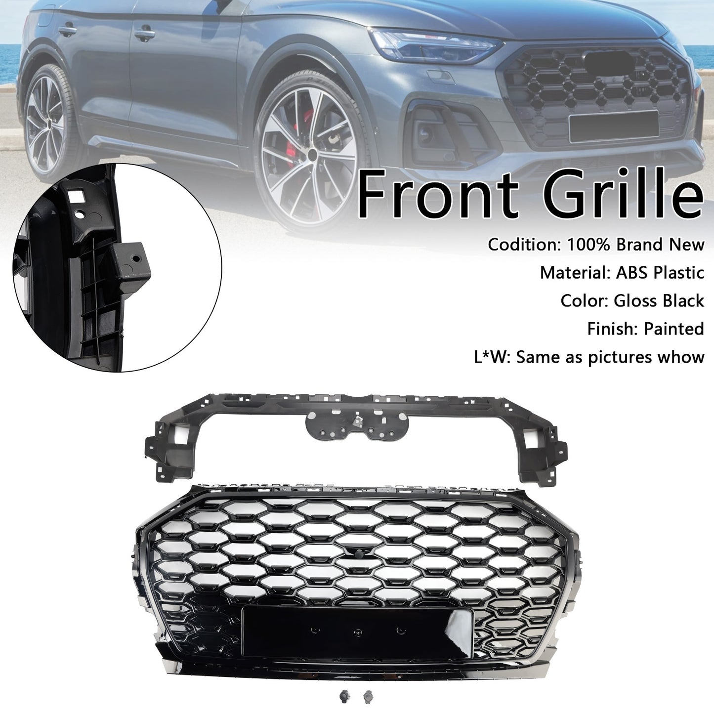 Griglia paraurti anteriore Audi Q5 2021-2025 griglia a nido d'ape e copertura fendinebbia
