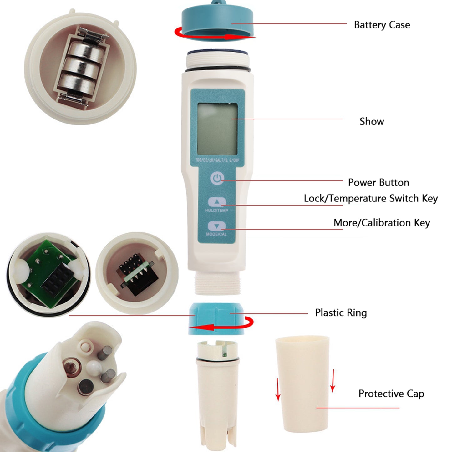 7 in 1 Digital Salinity PH TDS TEMP SG EC ORP Tester Misuratore di monitoraggio della qualità dell'acqua
