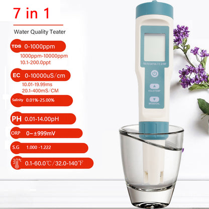 7 in 1 Digital Salinity PH TDS TEMP SG EC ORP Tester Misuratore di monitoraggio della qualità dell'acqua