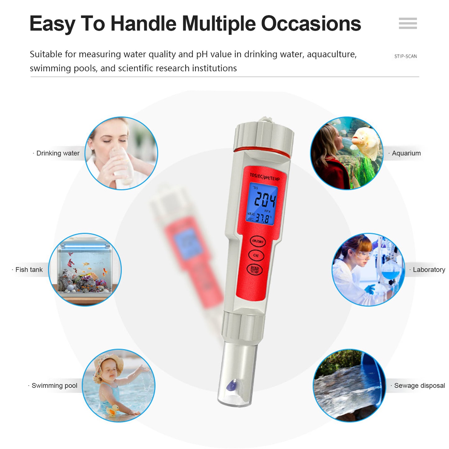 Tester per analisi della qualità dell'acqua con penna digitale 4In1 PH/TDS/EC/temperatura