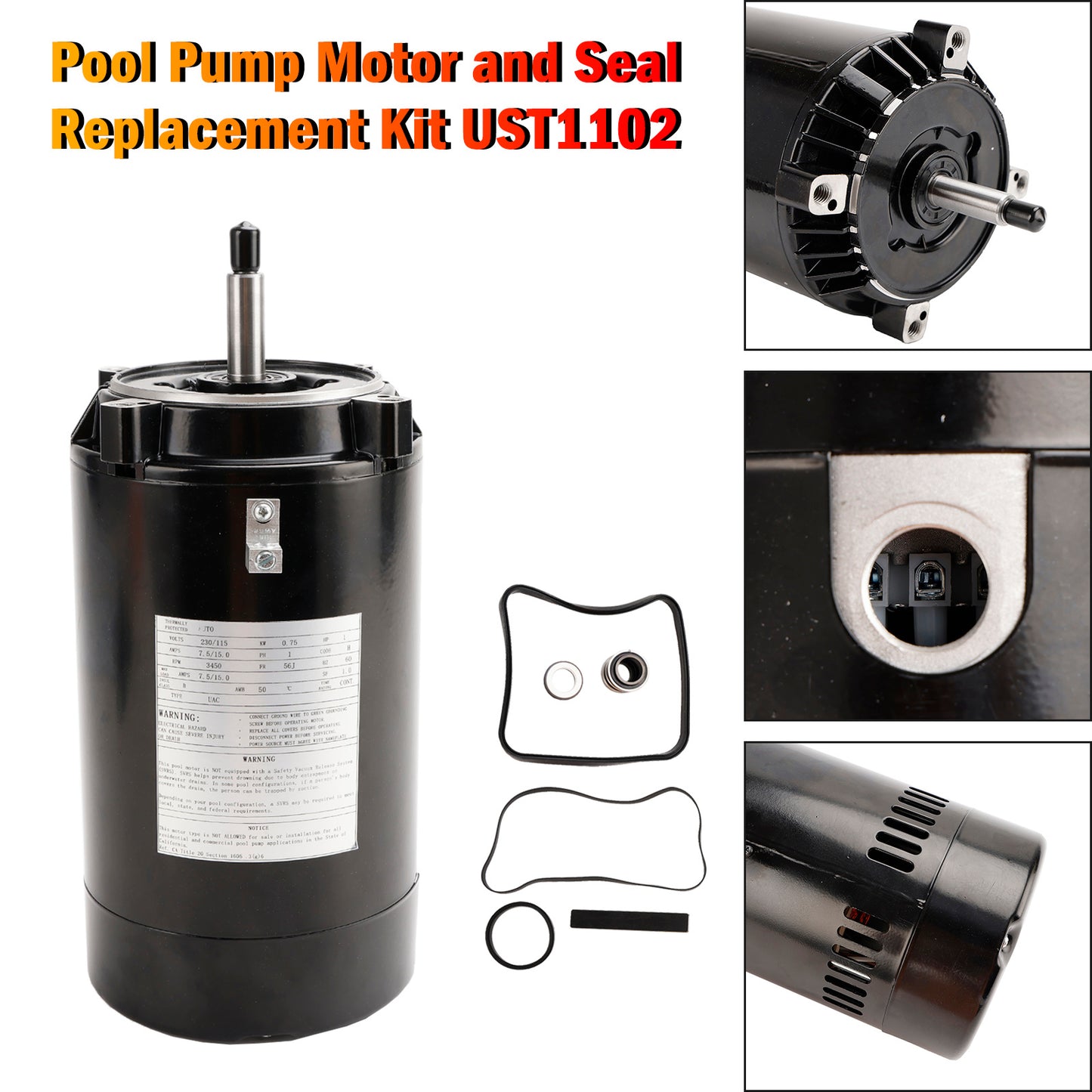 Kit di sostituzione del motore e della guarnizione della pompa della piscina UST1102 per la super pompa Hayward Max Flow