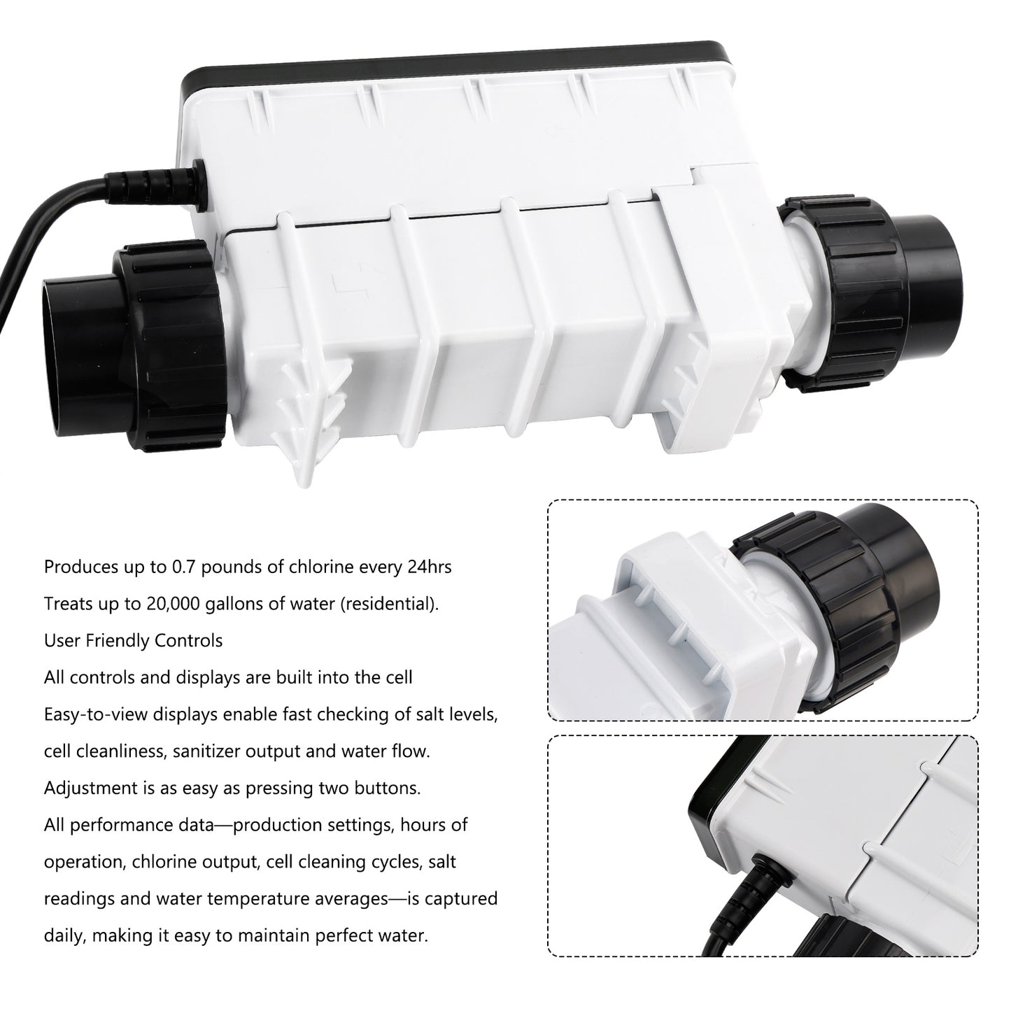 IC20 EC-520554 Cloratore di sale disinfettante per piscine di acqua salata da 20.000 galloni