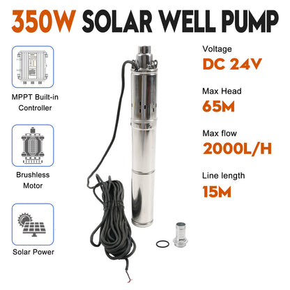 Pompa sommergibile per pozzo profondo da 3 "24 V 350 W MPPT a vite solare in acciaio