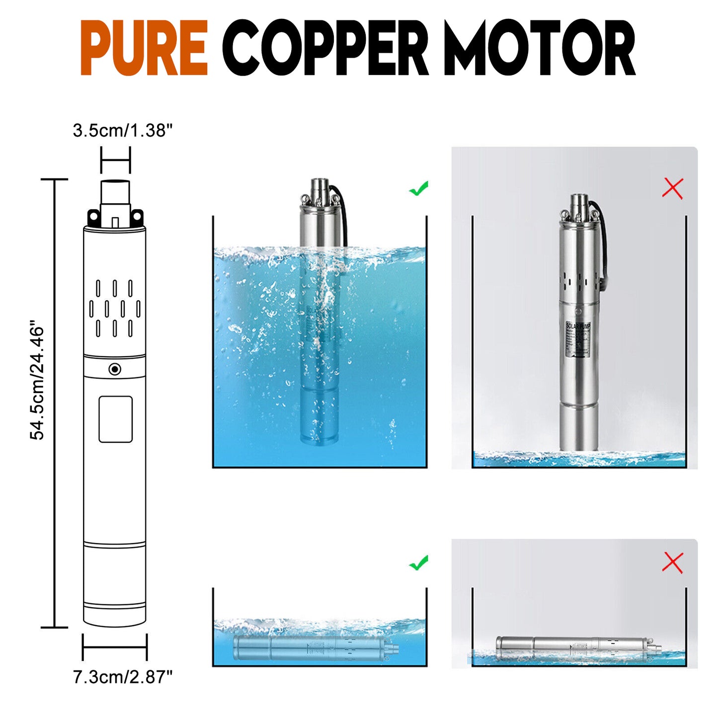 Pompa sommergibile per pozzo profondo da 3 "24 V 350 W MPPT a vite solare in acciaio
