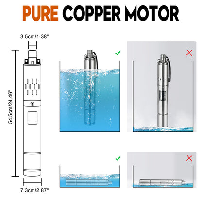 Pompa sommergibile per pozzo profondo da 3 "24 V 350 W MPPT a vite solare in acciaio