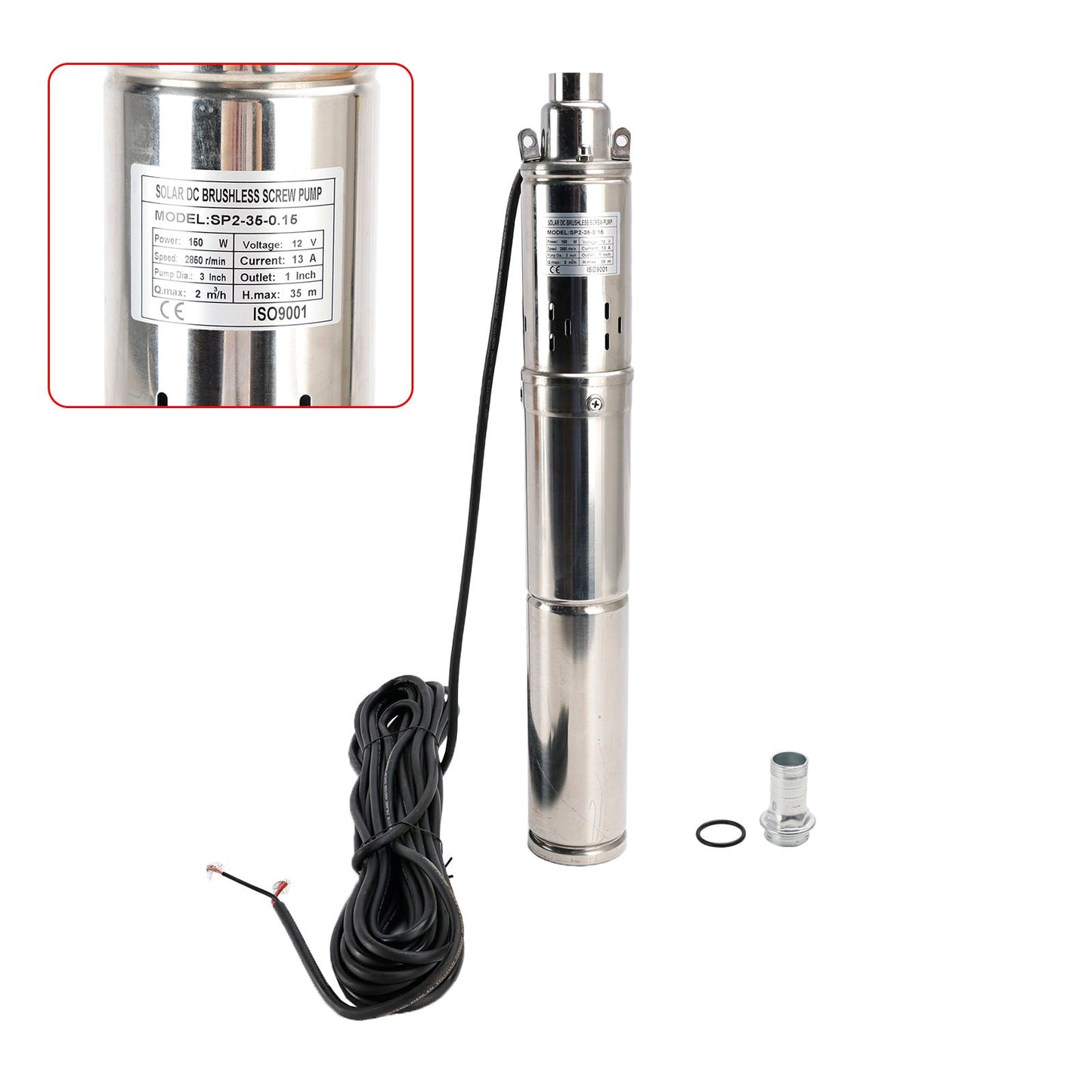 Pompa ad acqua sommergibile solare del foro del pozzo profondo di 3" 12V 150W MPPT incorporato