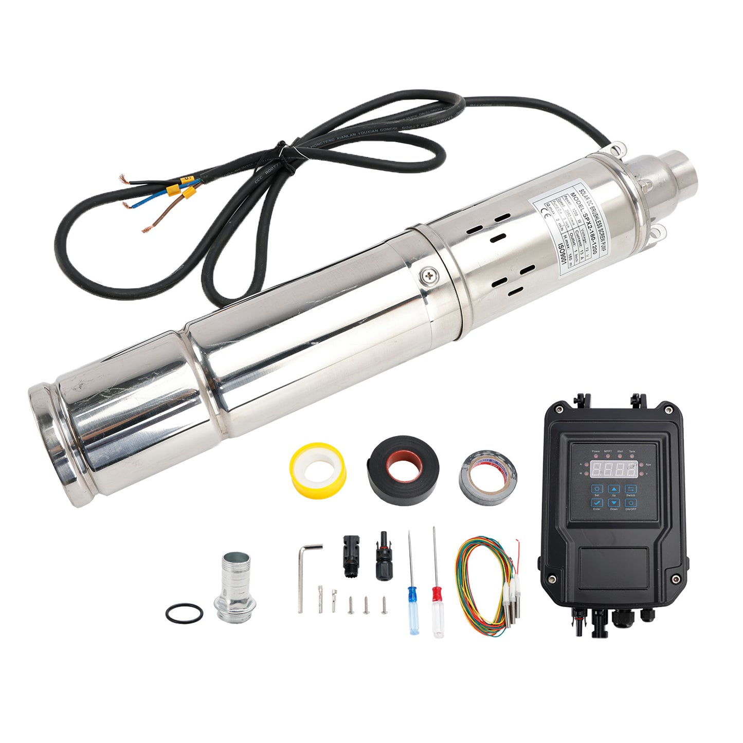 Testa Pompa Sommergibile Solare 3" 72V 1.2KW per Pozzi Profondi 180M Lunghezza cavo 1.8m