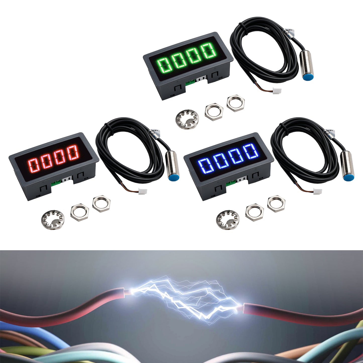 Contagiri 4 LED digitale Tach RPM Speed Meter + Sensore interruttore di prossimità Hall NPN