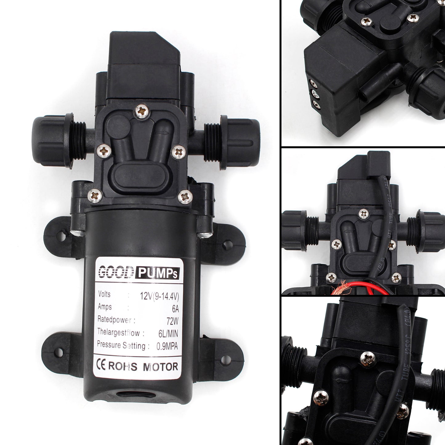 Interruttore automatico della pompa autoadescante dell'acqua del diaframma ad alta pressione di 130Psi Dc12V 72W