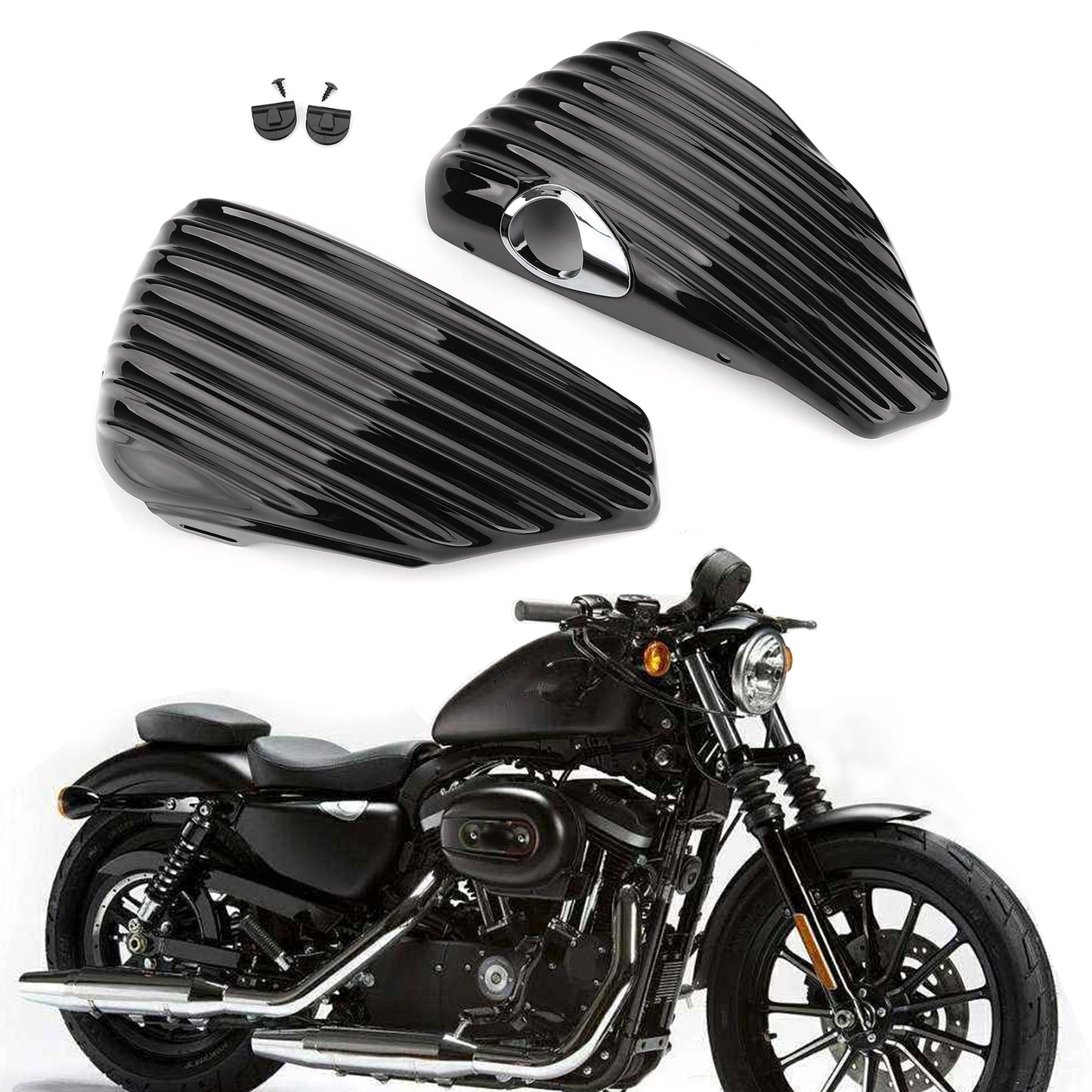 1 paio coperchio laterale batteria per Sportster 2004-2013 XL883 XL1200 1200 883 48 72 generico