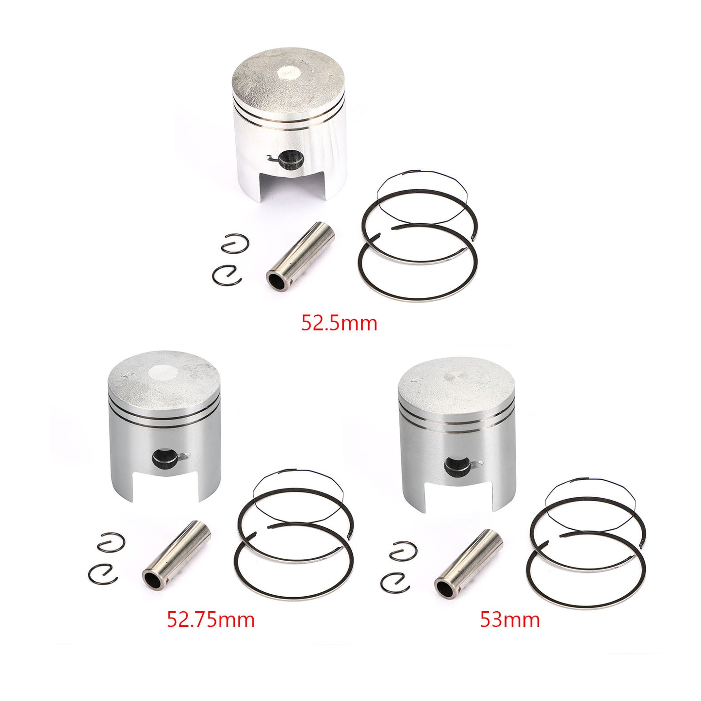 Kit pistone e anelli impostati adatti per Suzuki AH AG 100 Indirizzo V100 91 - 00 STD (52,50 mm) 0,25 mm (52,75 mm) 0,50 mm (53 mm) Diametro generico