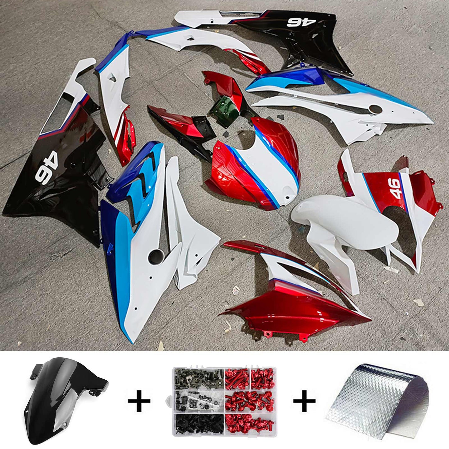 Amotopart 2019-2022 BMW S1000RR/M1000RR Red White Blue Racing Racing Kit