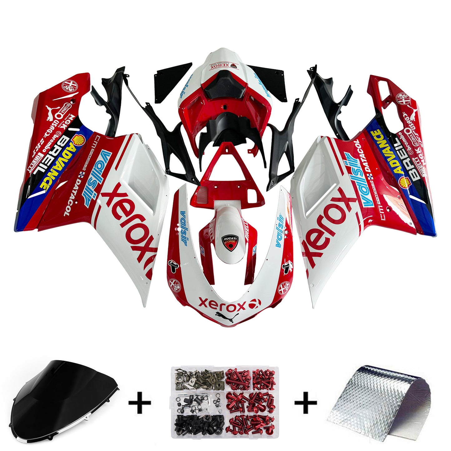 Carene per 2007-2012 Ducati 1098 1198 848 Bianco e Rosso Xerox Generico