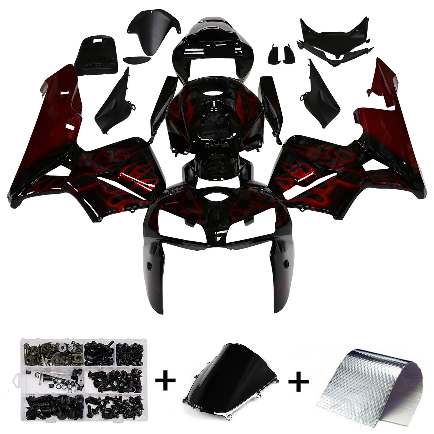 Carene 2005-2006 Honda CBR 600 RR Black &amp; Red Flame CBR Racing Generico