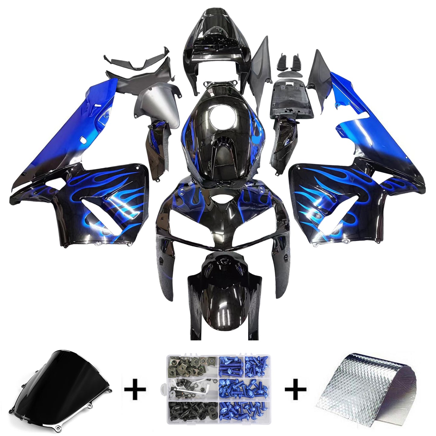 Carene 2005-2006 Honda CBR 600 RR Black & Blue Flame Racing Generico