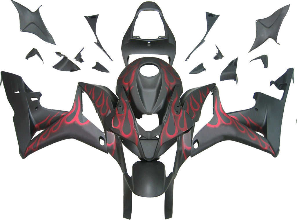 Carene 2007-2008 Honda CBR 600 RR Matte Black & Red Flame CBR Generic