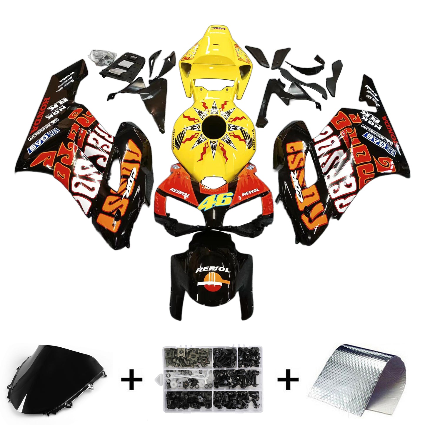 Amotopart rivestimento Honda CBR1000RR 2004-2005 rivestimento Valentino Rossi Racing Black Yellow Faiting Kit