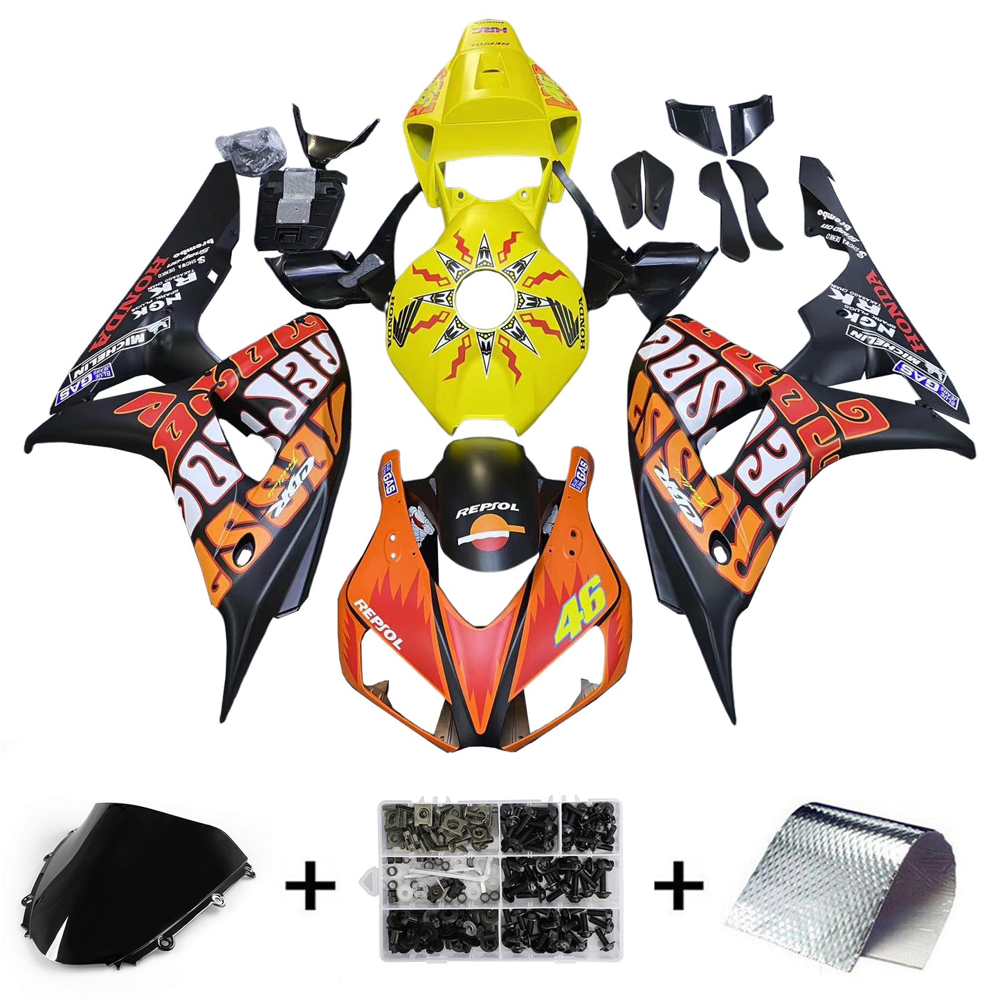 Carene 2006-2007 Honda CBR 1000 RR Nero Giallo Valentino Rossi Generico