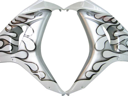 Amotopart Cladding Honda CBR1000RR 2006-2007 Cladding White e kit di memoria di gare di fiamma in argento nero