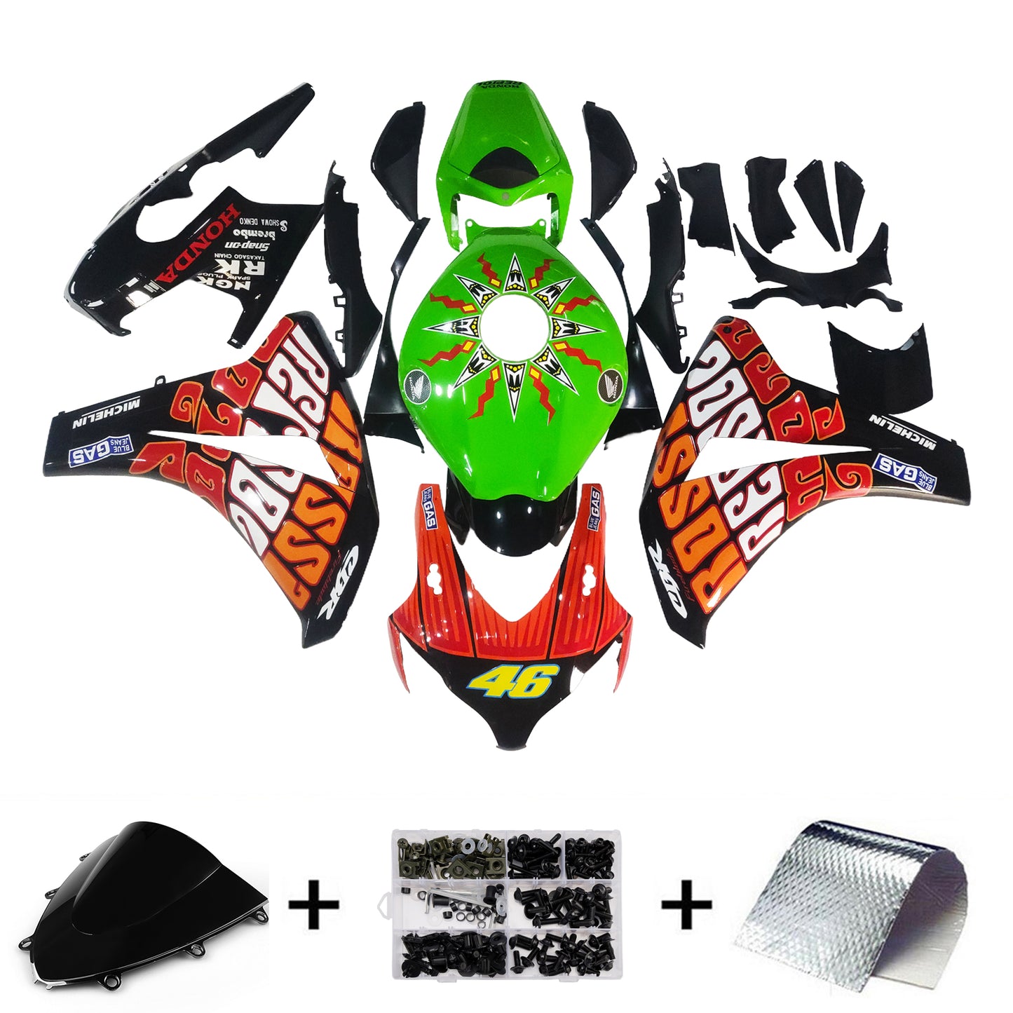 Carene 2008-2011 Honda CBR 1000 RR Nero Verde Valentino Rossi Racing Generico