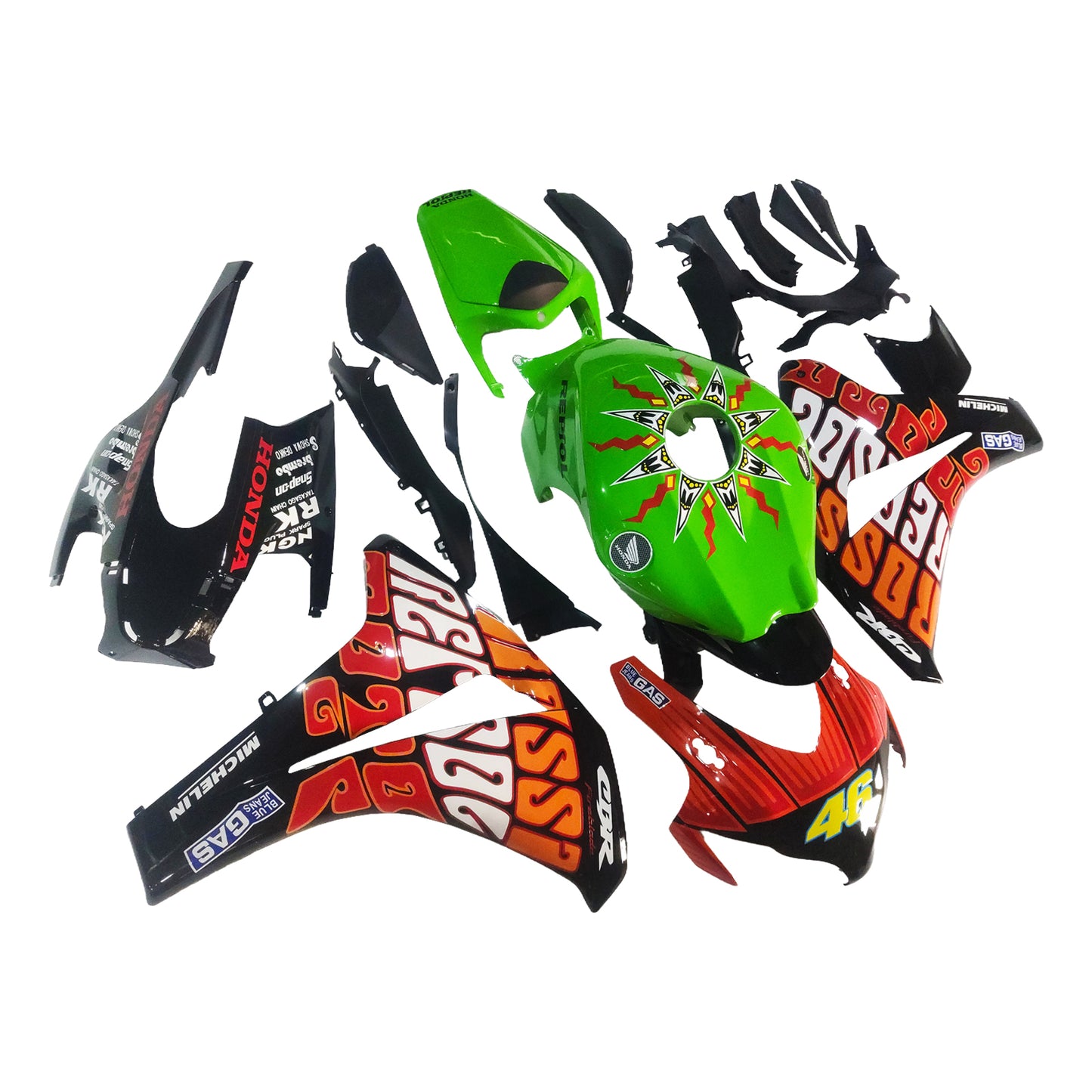 Carene 2008-2011 Honda CBR 1000 RR Nero Verde Valentino Rossi Racing Generico