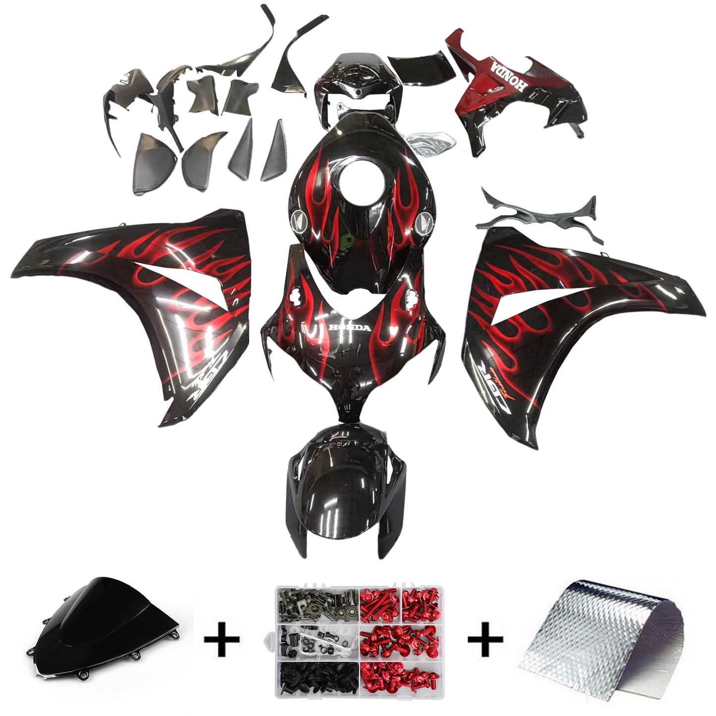 Carene 2008-2011 Honda CBR 1000 RR Black &amp; Cherry Red Flame Racing Generico