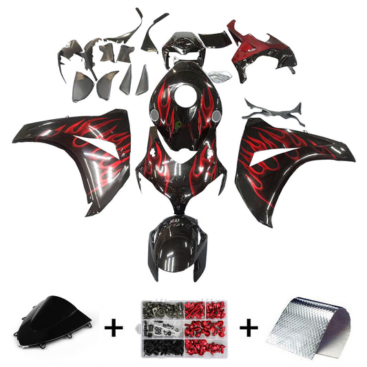 Carene 2008-2011 Honda CBR 1000 RR Black &amp; Cherry Red Flame Generico