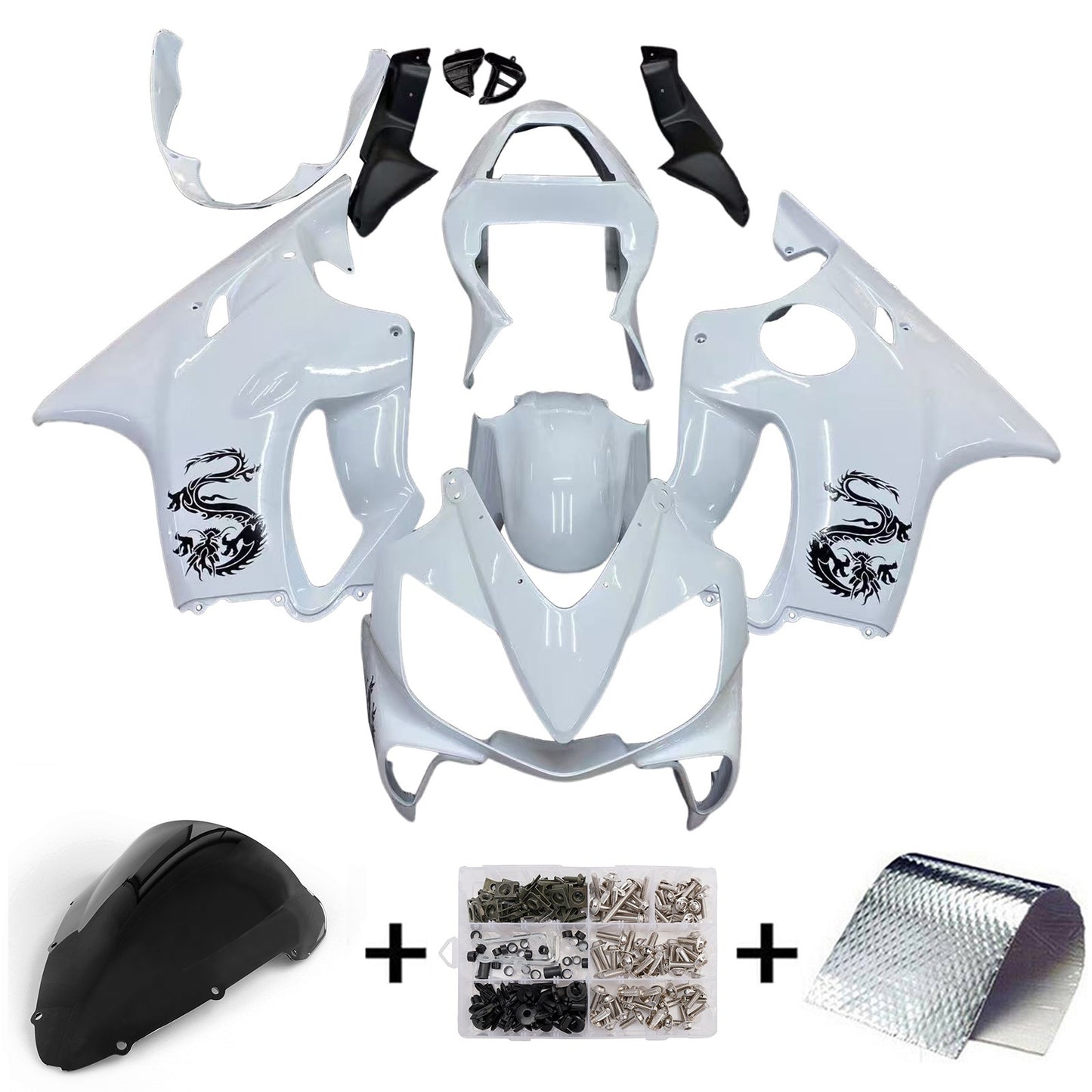 Amotopart Honda 2003-2010 CBR600f4i Cladding White & Black Kit
