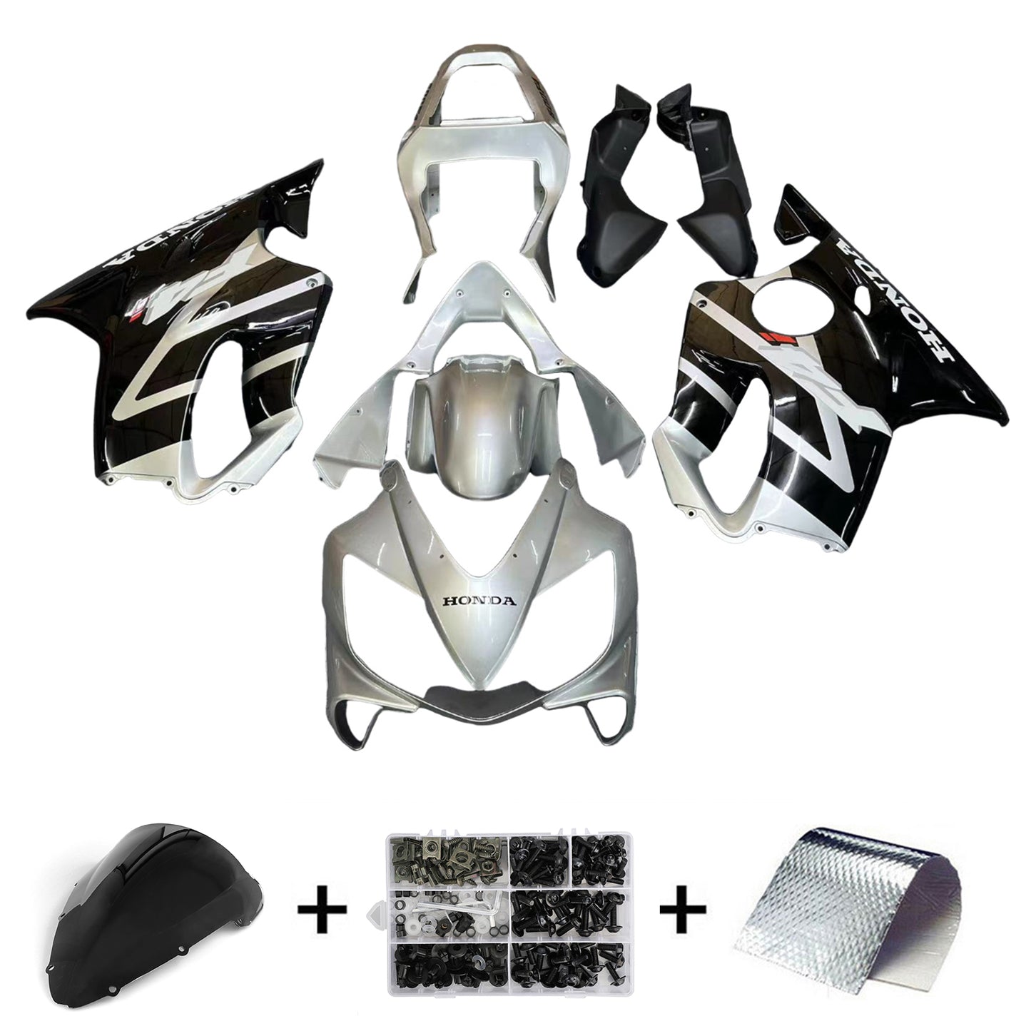 Carene 2001-2003 Honda CBR 600 F4i Silver &amp; Black F4i Racing Generico