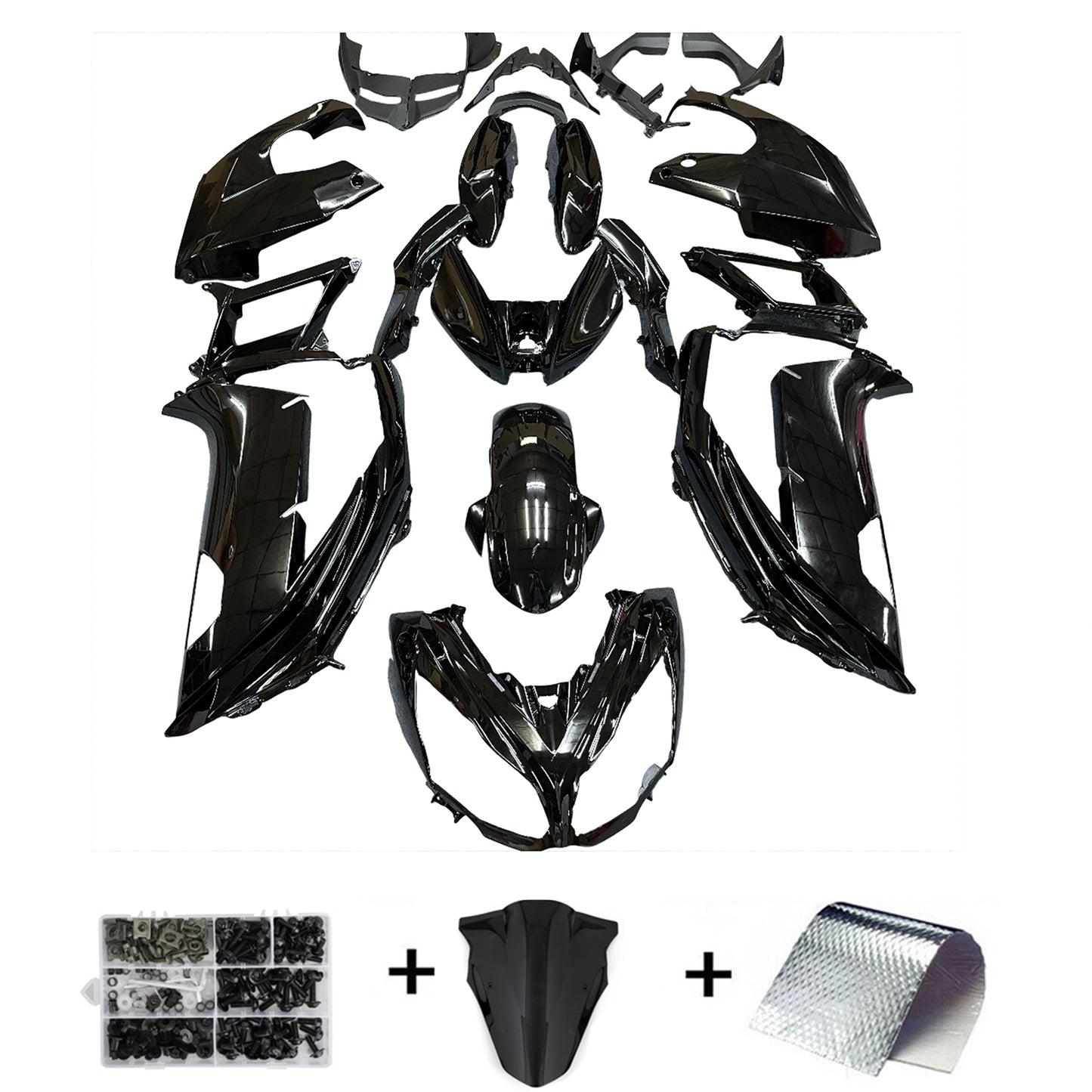 Kit carenatura iniezione plastica adatta per Kawasaki Ninja 650 EX650 2012-2016 nero lucido generico