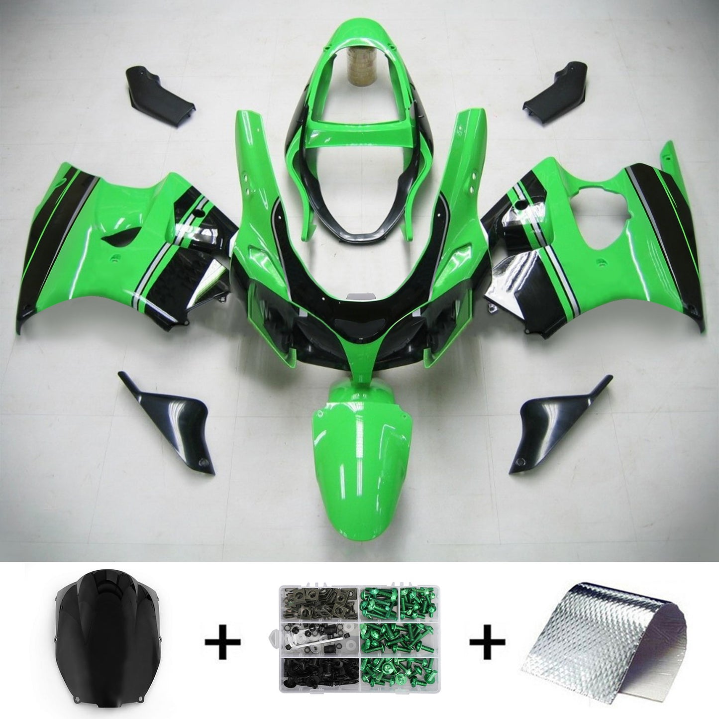 Amotopart 2000-2002 Kawasaki ZX6R Cladding Green Black Kit