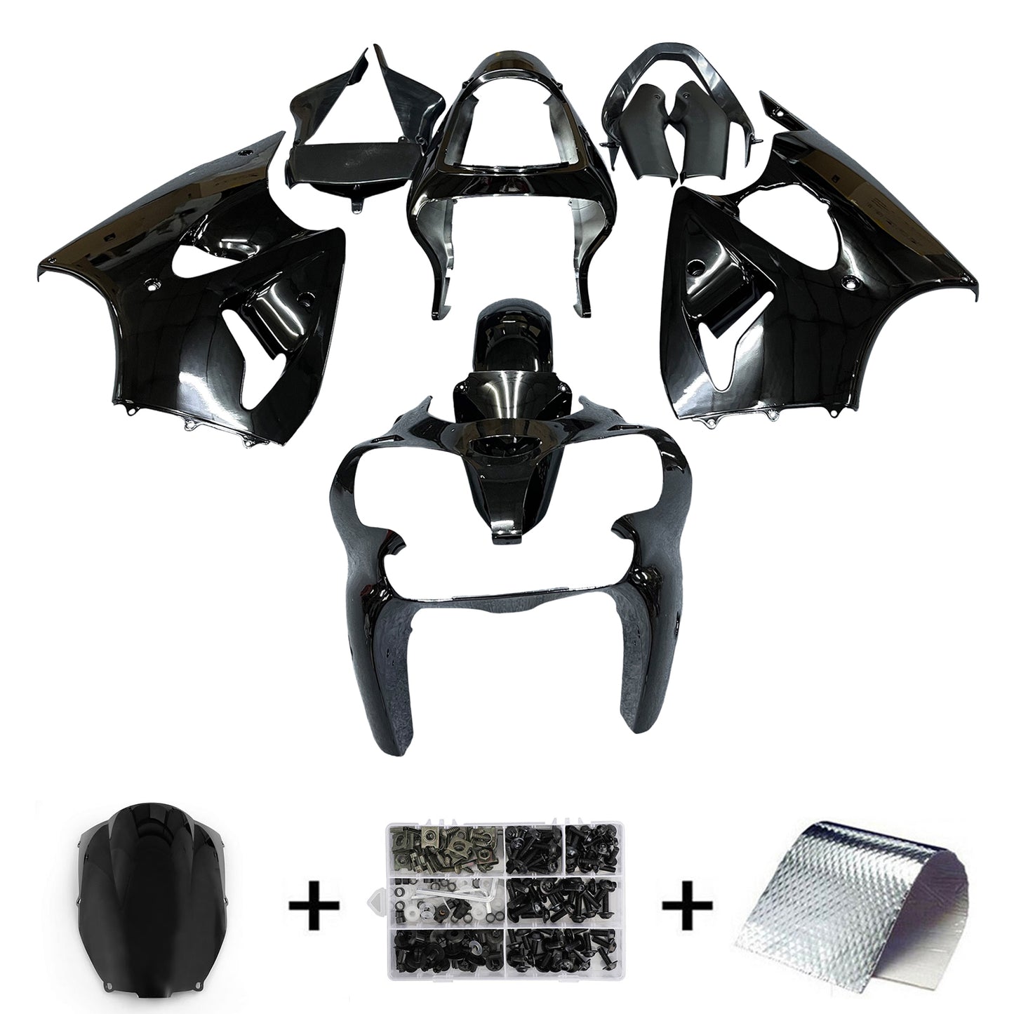 Amotopart 2000-2002 Kawasaki ZX6R Cladding Gloss Black Kit