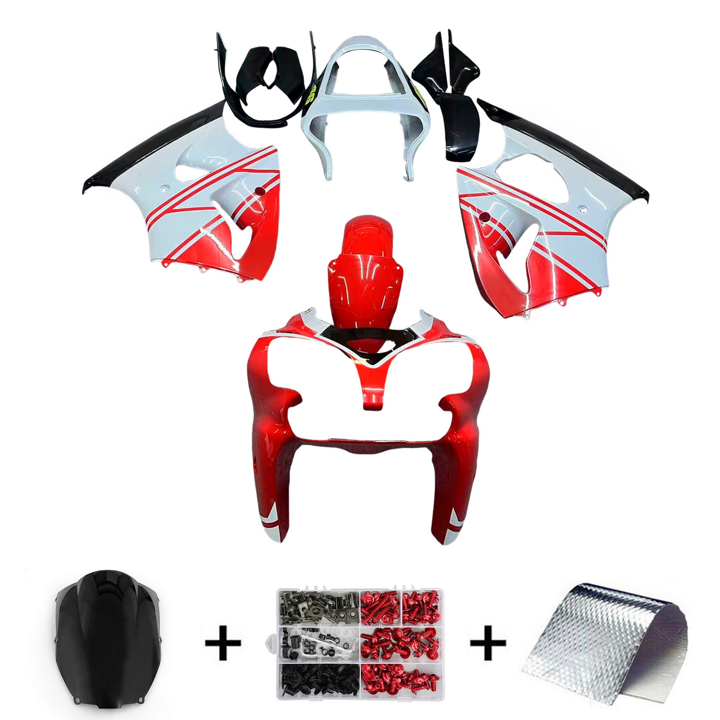 Amotopart 2000-2002 Kawasaki ZX6R Cladding Red White Kit