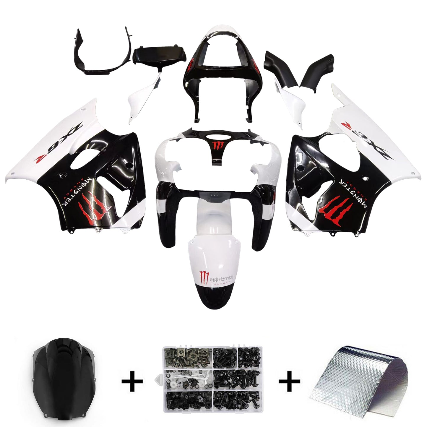 Amotopart 2000-2002 Kawasaki ZX6R Cladding White? kit nero