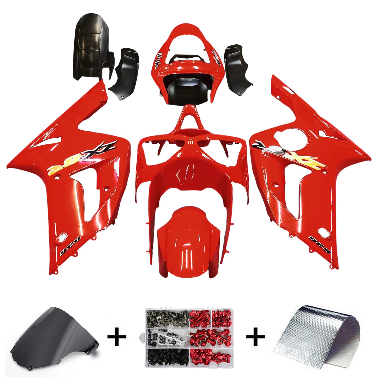 Amotopart 2003-2004 Kawasaki ZX6R Cladding Red Kit