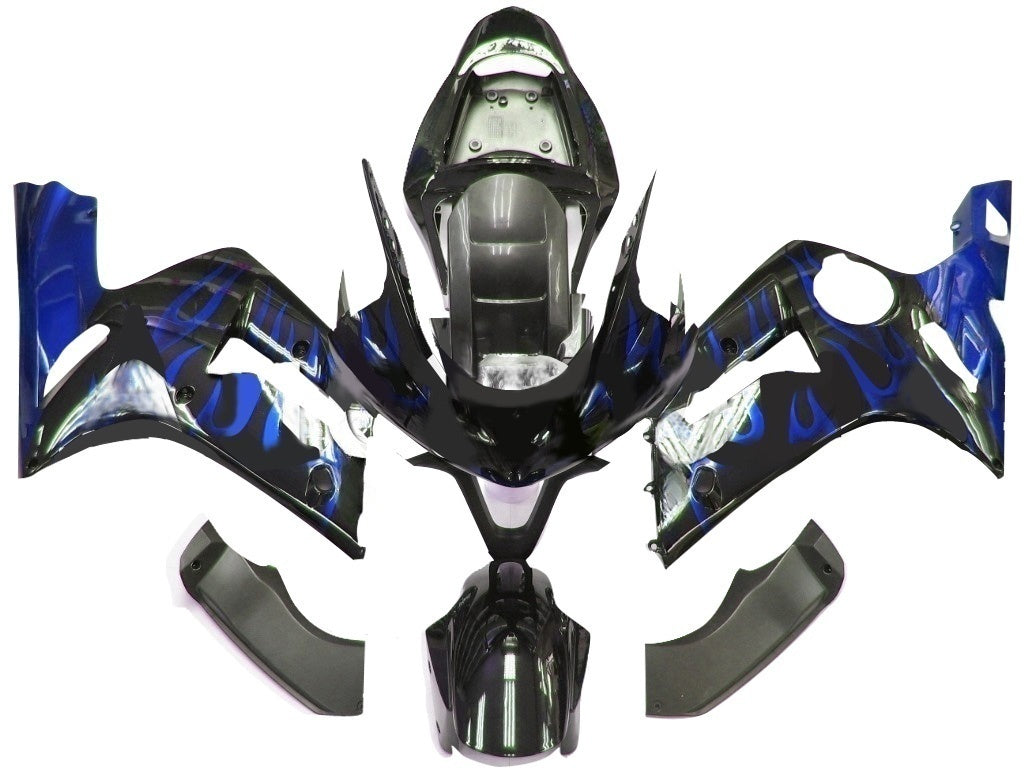 Carene 2003-2004 Kawasaki ZX6R 636 Black & Blue Flame Ninja Racing Generico