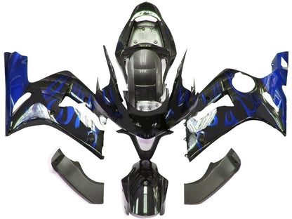 Carene 2003-2004 Kawasaki ZX6R 636 Black & Blue Flame Ninja Racing Generico