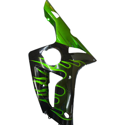Carene 2003-2004 Kawasaki ZX6R 636 Black & Green Flame Ninja Generico