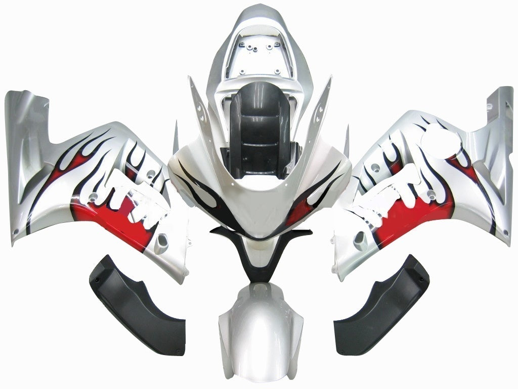 Carene 2003-2004 Kawasaki ZX6R 636 Silver & Red Flame Ninja Racing Generico