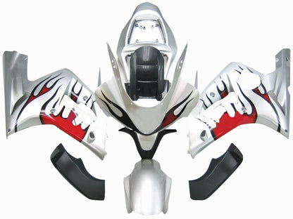 Carene 2003-2004 Kawasaki ZX6R 636 Silver & Red Flame Ninja Racing Generico