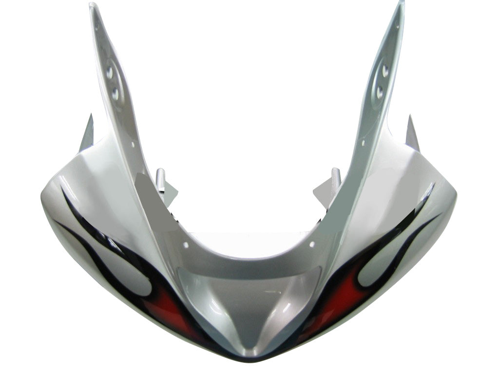 Carene 2003-2004 Kawasaki ZX6R 636 Silver & Red Flame Ninja Racing Generico