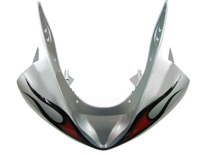 Carene 2003-2004 Kawasaki ZX6R 636 Silver & Red Flame Ninja Racing Generico