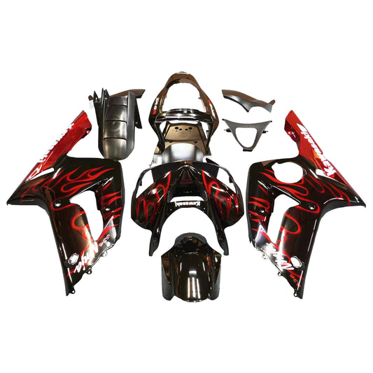 Carene 2003-2004 Kawasaki ZX6R 636 Black &amp; Red Flame ZX6R Racing Generico