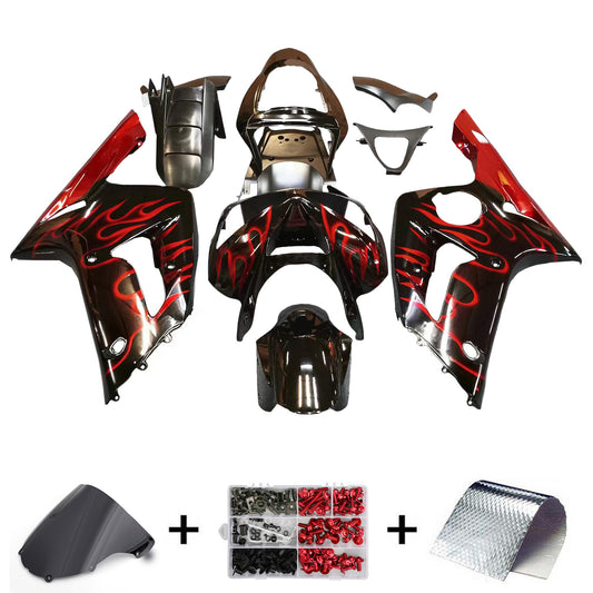 Carene 2003-2004 Kawasaki ZX6R 636 Black & Red Flame ZX6R Racing Generico
