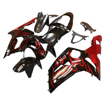 Carene 2003-2004 Kawasaki ZX6R 636 Black & Red Flame ZX6R Generico