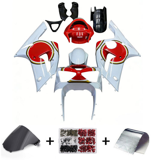 Amotopart 2003-2004 Kawasaki ZX6R Cladding Multi White & Red Kit
