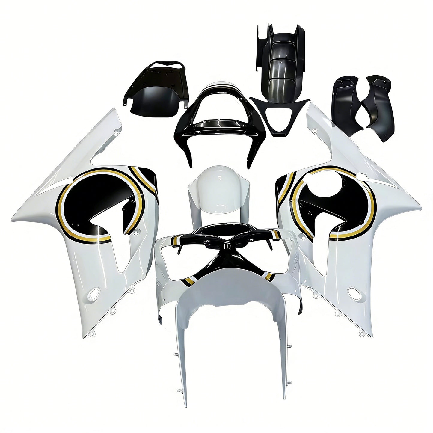 Carene 2003-2004 Kawasaki ZX6R 636 Bianco Nero Lucky Strike Generico
