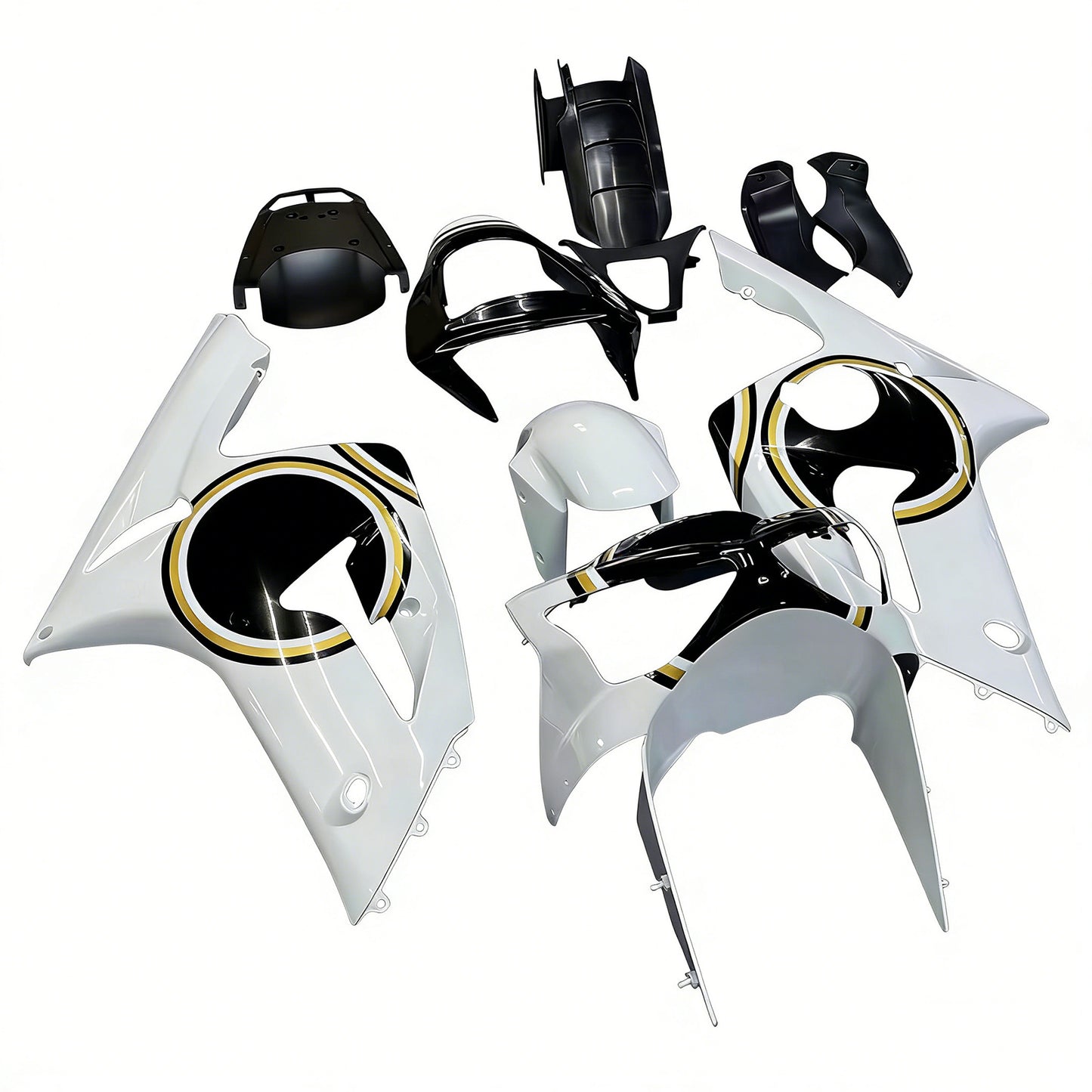Carene 2003-2004 Kawasaki ZX6R 636 Bianco Nero Lucky Strike Generico