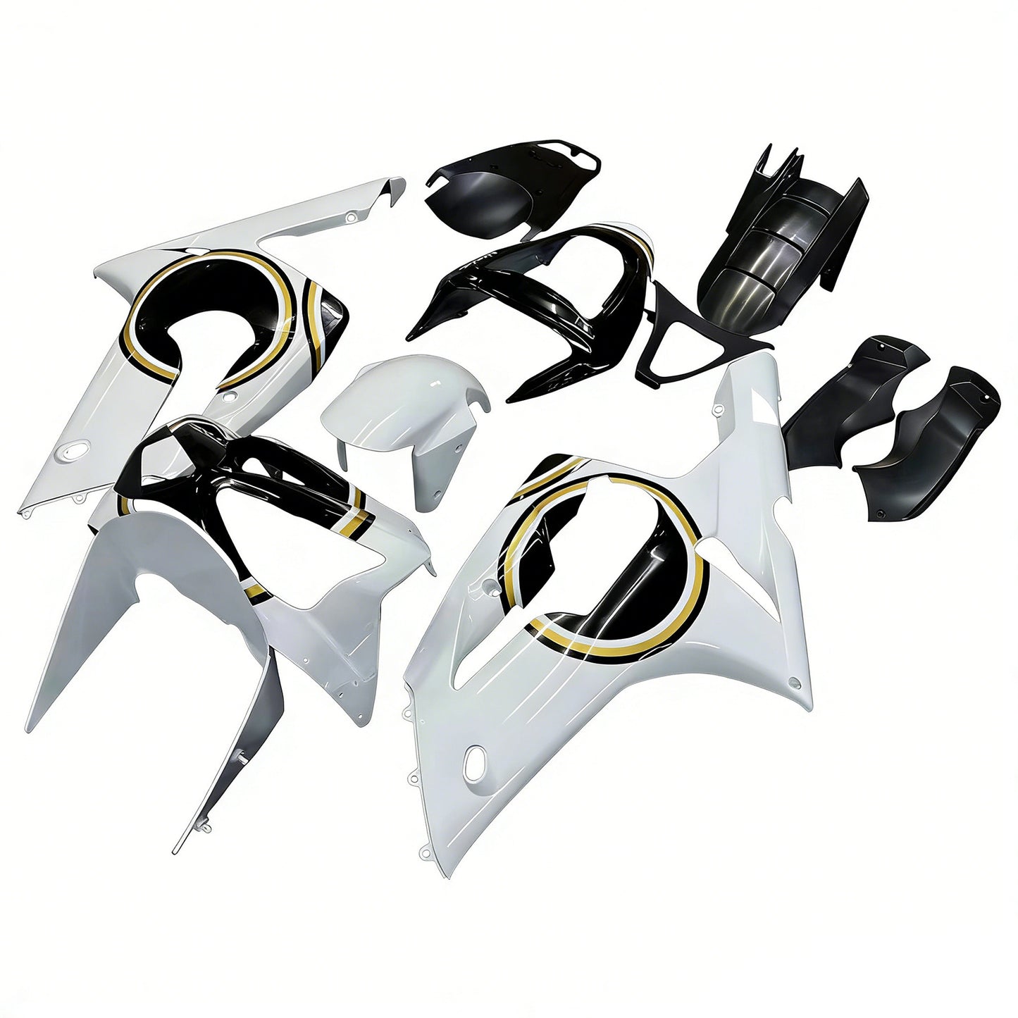 Carene 2003-2004 Kawasaki ZX6R 636 Bianco Nero Lucky Strike Generico