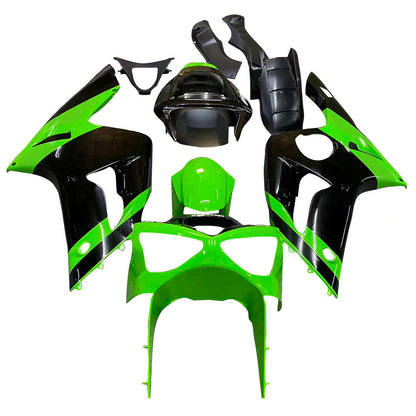 Amotopart 2003-2004 Kawasaki ZX6R Cladding Green & Black Kit